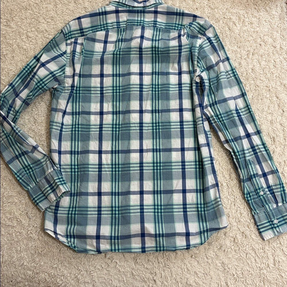 J. CREW FACTORY M Flex Washed Slim Cut blue, green, white button down shirt - Picture 8 of 8